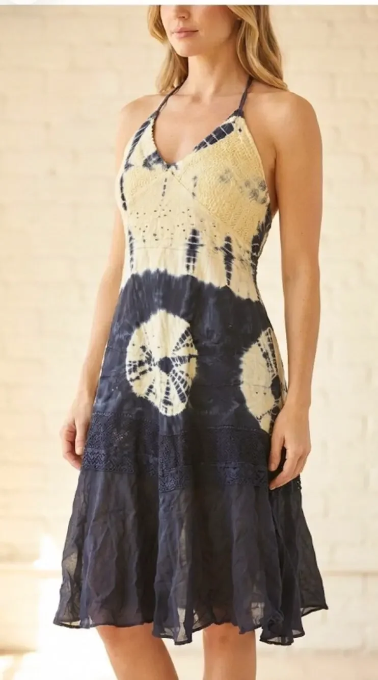 Vintage Y2K L.S.I. Bollywood-inspired embroidered mini halter dress
